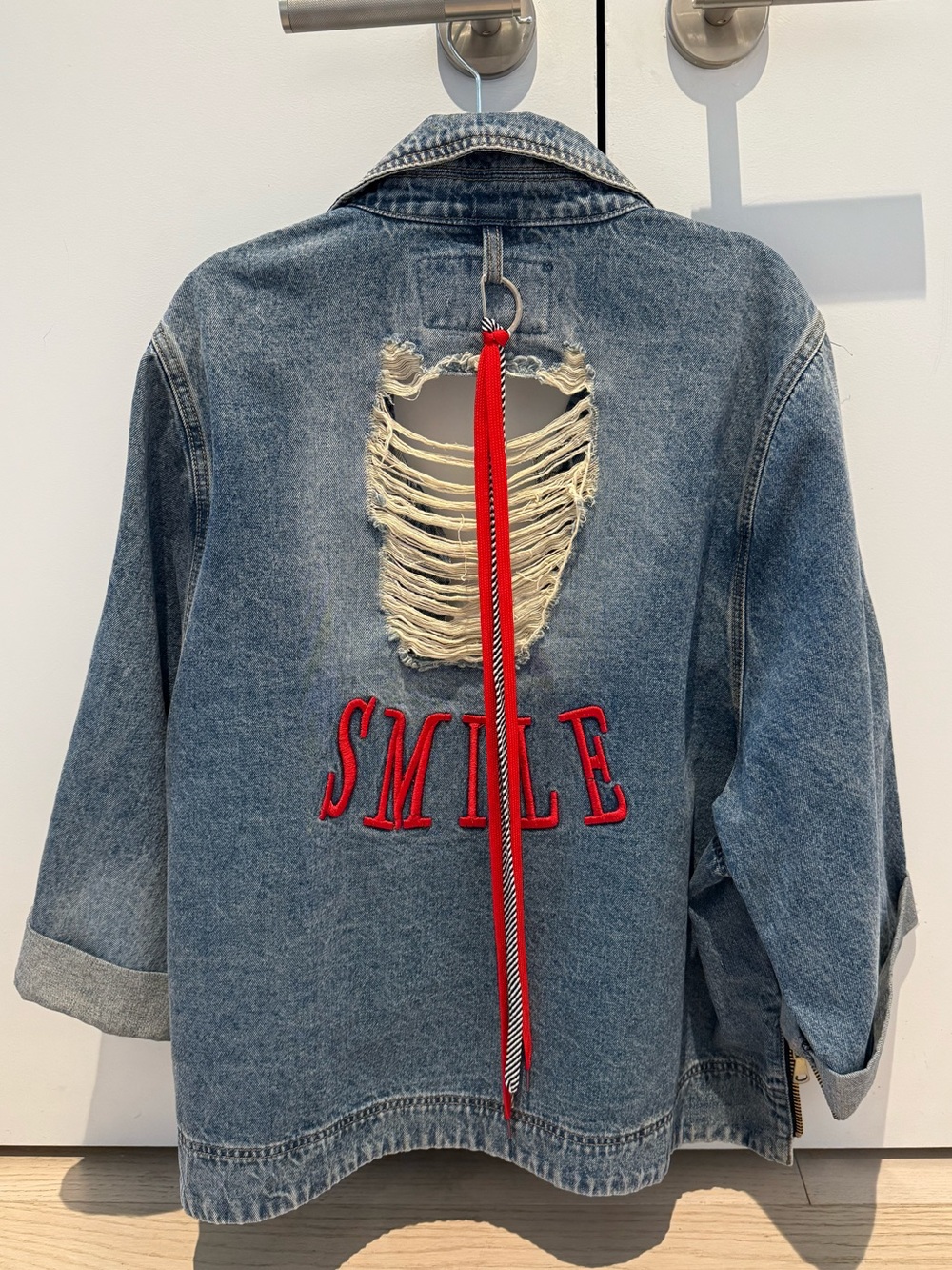 Denim Jacket with Red SMILE Embroidery